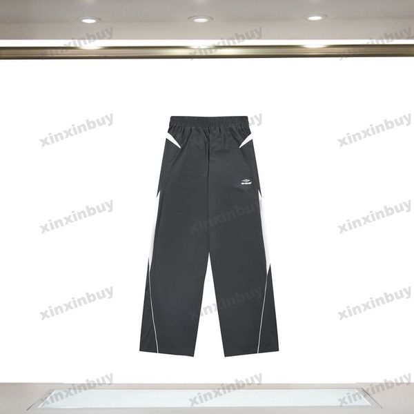 

xinxinbuy men women designer pant panelled paris letter print pocket spring summer casual pants blue gray s-2xl, Black;brown