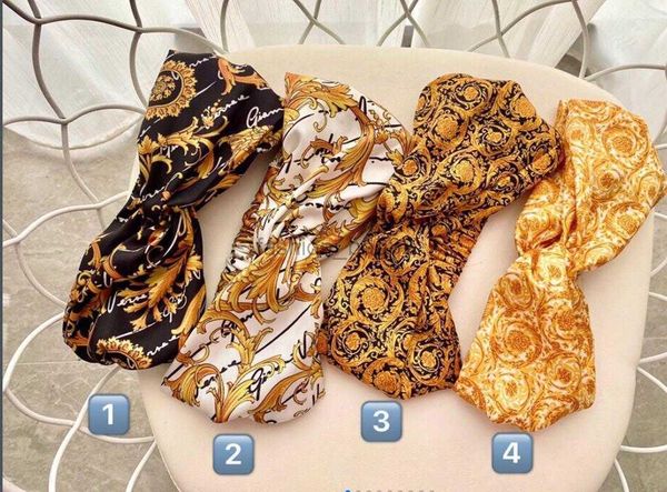 

designer silk headbands 2022 new arrival luxury women girls gold yellow flowers hair bands scarf hair accessories gifts headwraps high quali, Silver
