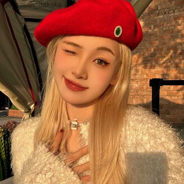 

2023 winter vintage wool beret women red festival versatile painter hat ins warm fashion pumpkin cap gorras para mujer l230523, Blue;gray