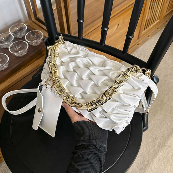 

women's new fashionable dinner bag chain stripe elegant handheld bag advanced pleated lingge diagonal straddle women's bag