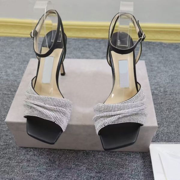 

women's designer shoes sandals fashion diamond band crystal open toe leather bottom high heels 8 5 10cm luxury 232y, Black