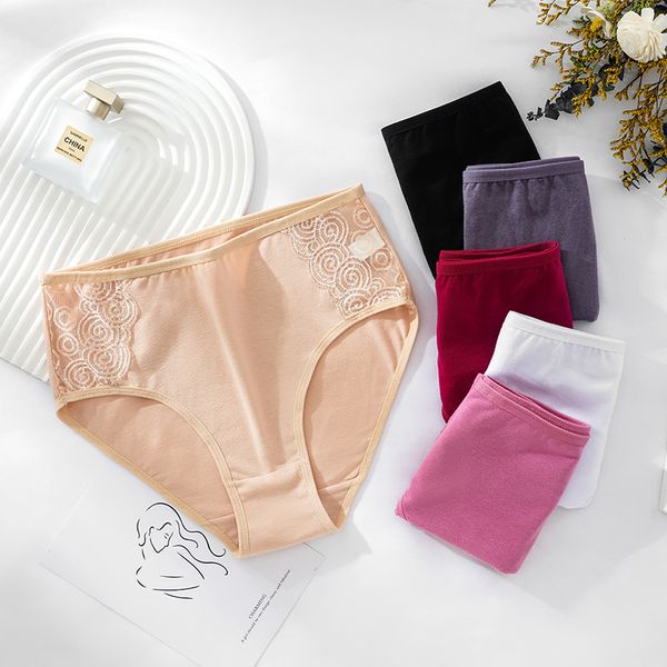 

4xl plus size cotton briefs women's underwear hollow out panties high waist breathable lingerie m5985, Black;pink