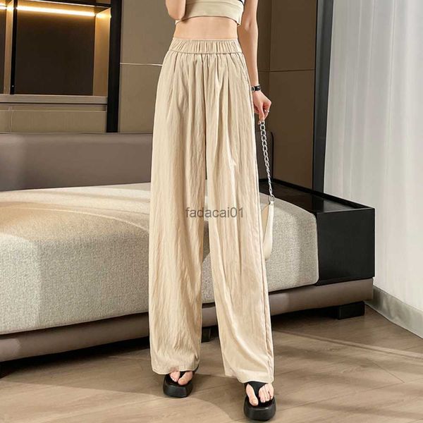 

fashion 2023 summer chic folds thin women's cotton and linen pants loose wide leg pants straight trousers womens l230621, Black;white