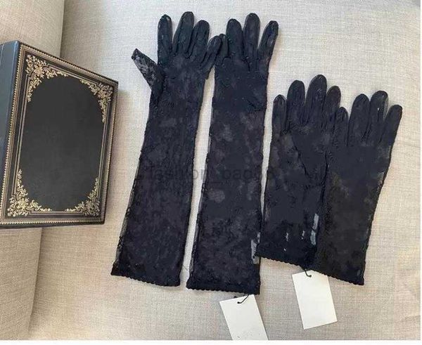

black lace tulle gloves for women designer ladies beige letters print embroidered driving party wedding mittens girls ins fashion thin party, Blue;gray