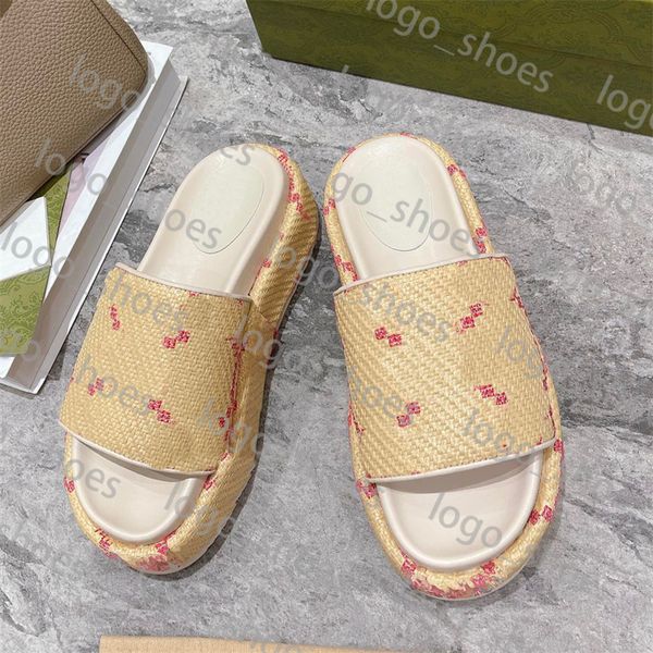 

ladies designer slipper straw sandal brand beach slides thick soled flat bottom slippers size 35-44, Black