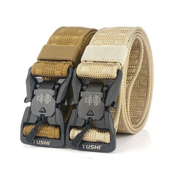 

outdoor official genuine tactical belt hard quick release magnetic buckle belt soft real nylon sports accessories5138686, Black;green