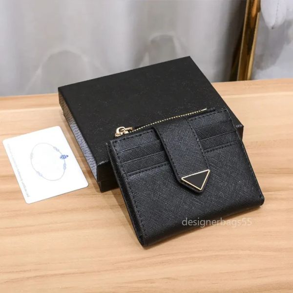 

designer wallets coin purses card holder short wallet woman mens zipper pouch genuine cowhide leather mini clutch bags triangle saffiano lea, Red;black