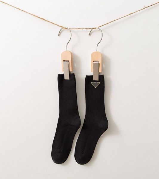 

p letter fashion socks christmas made old gold leather triangle badge design plain color simple base medium tube tide socks3510961, Black