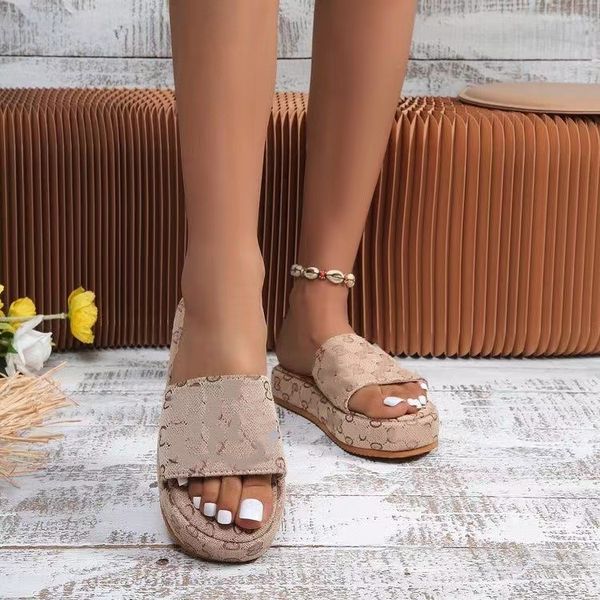 

designer slippers 2023 new platform shoes double embroidered letters thick sole sandals for women t230523, Black
