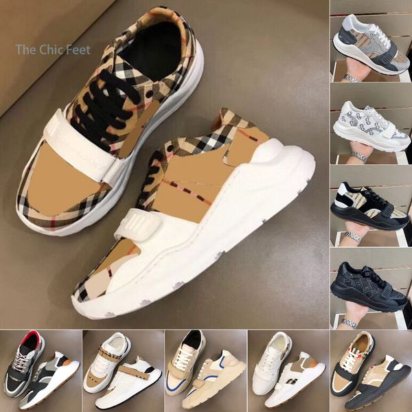 

designer leather sneakers check striped casual shoes men women vintage sneaker platform trainer season shades flats trainers brand classic o, Black