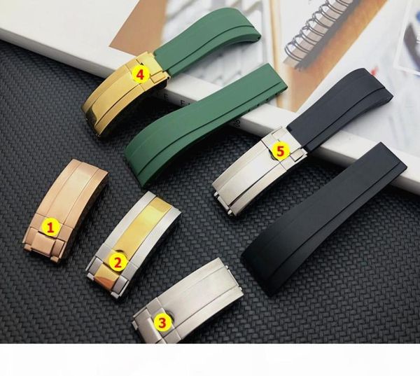 

quality green black 20mm silicone rubber watchband watch band for role strap gmt oysterflex bracelet logo on3898249, Black;brown