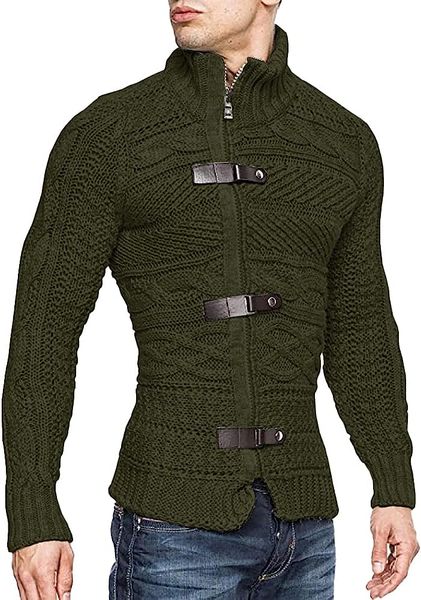 

fashionable men's sweater cardigan with cable knit and button closure, White;black