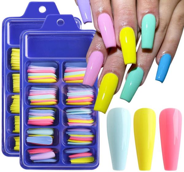 

100pcs of blister box candy color false nail tips full cover matte acrylic ballerina fake nails tip diy beauty manicure extension 6212159, Red;gold