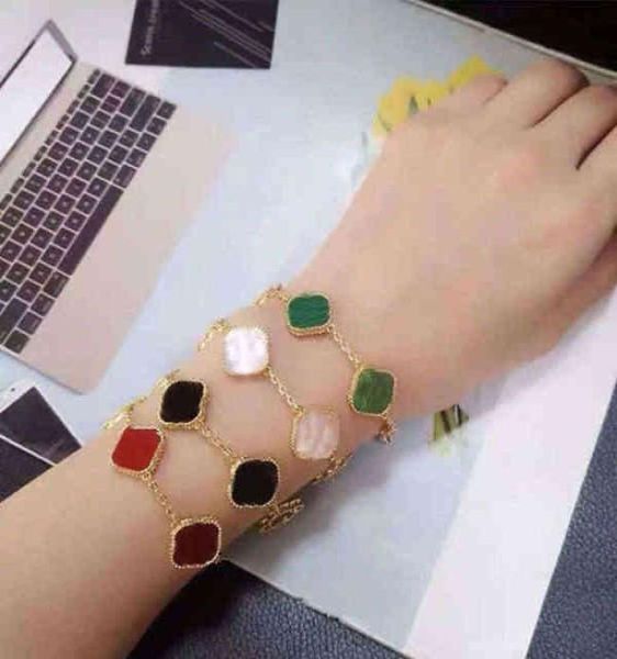 

luxury goods 5 flowers classic fashion four leaf clover bracelet 18k gold chain shell bracelets charm brand bangle hand jewelry me6106185, Golden;silver