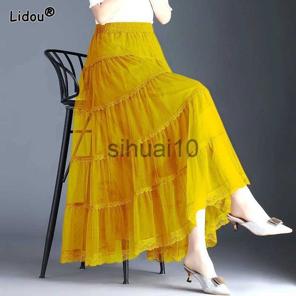 

skirts spring summer new mesh ankle-length a-line skirt high waist slub gauze drape multipour bright colors slim women's clothing j2306, Black