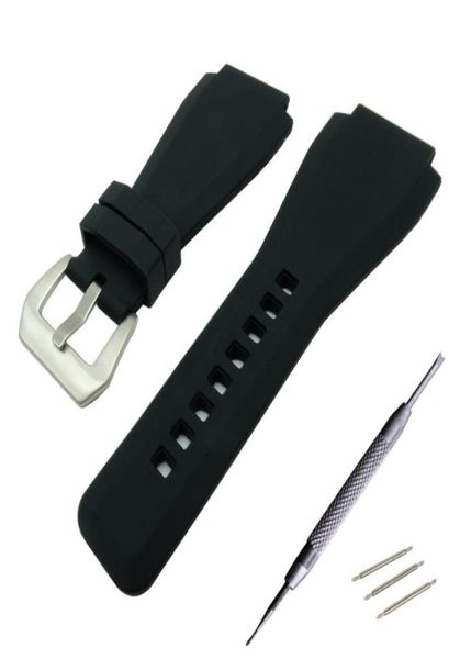 

24 x 34mm black rubber leather watch band strap for bell for ross br01 and br03 diy replace black silver buckle4124387, Black;brown