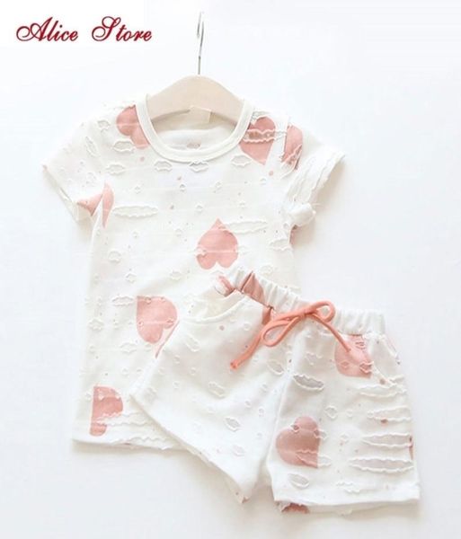 

2pcssets casual kids clothing baby girls clothes sets summer heart printed girl shirts shorts suits children clothing 2011261546511, White