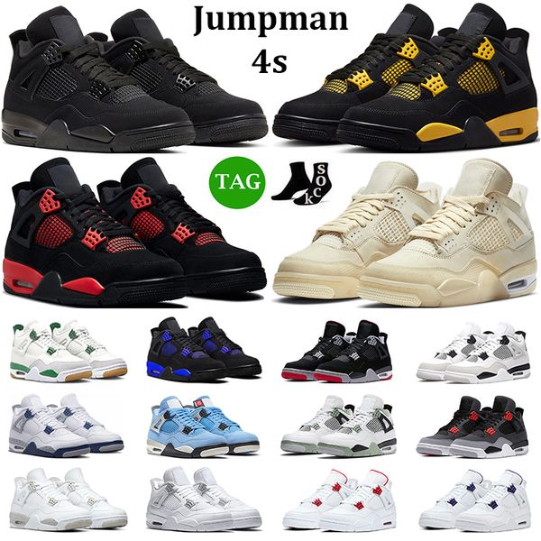 

jumpman 4 4s basketball shoes men women black cat red thunder military black pine green university blue midnight navy mens trainers sports s, White;red