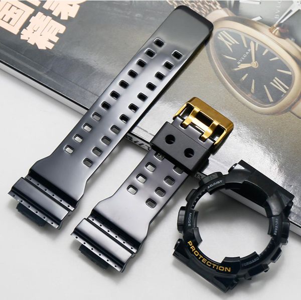 

watch accessories for casio glossy resin gshock gls gd ga110 ga100 gd120 men sports waterproof strap black gold suit case7184534, Black;brown