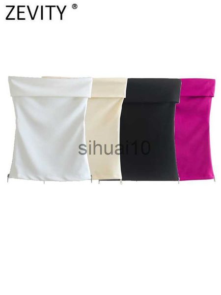 

women's blouses shirts zevity women strapless solid two colors slim smock blouse female off shoulder side zipper shirts blusas chic ls, White