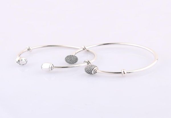 

authentic 925 sterling silver moments silver open cuff bangle with pave caps fits european style jewelry charms beads 59643902zc7909670, Black