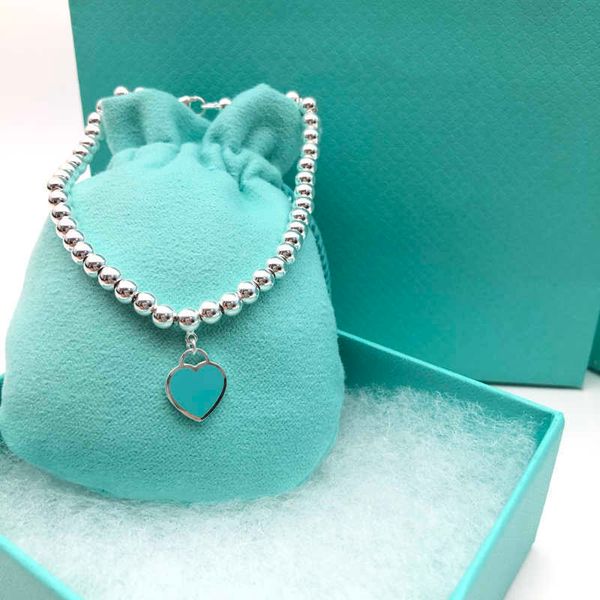

selling item tiyuni network red gift tiffay same style enamel blue heart bracelet 925 sterling silver love ball buddha bead, Golden;silver