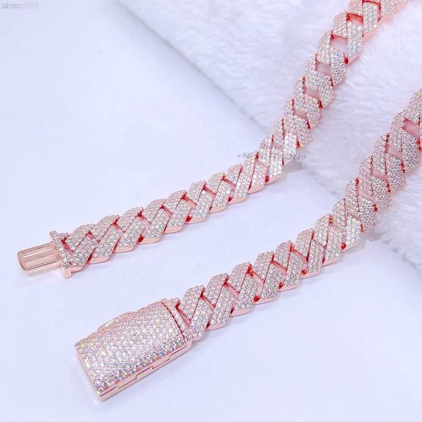 

hiphop luxury jewelry 15mm width 3row moissanite diamond 20inches cuban chain cuban link chain 925 silver cuban chain necklace