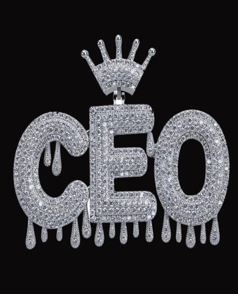 

custom name crown bail drip initials bubble letters pendant necklaces crown letters cubic zircon hip hop jewelry4045823, Silver