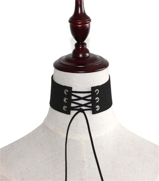 

solid color flannelet lace up tattoo choker necklace collar women necklace fashion jewelry will and sandy gift261s7751115, Golden;silver