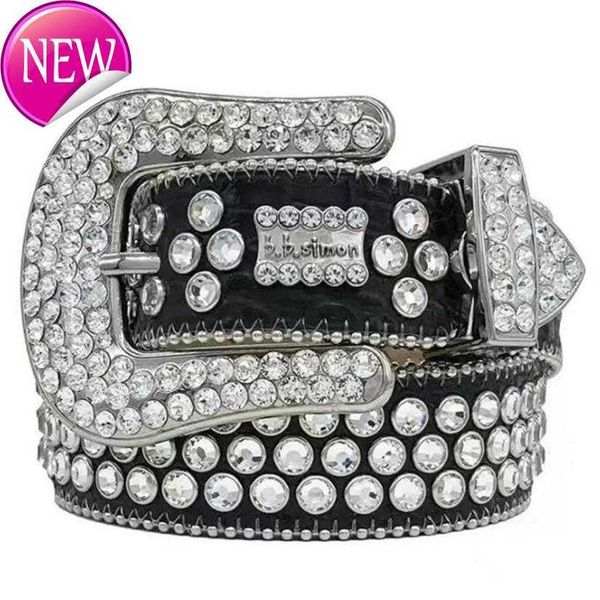 

good quality 2022 designer bb belt simon belts for men women shiny diamond belt black on black blue white multicolour with bling rhines253w5, Silver