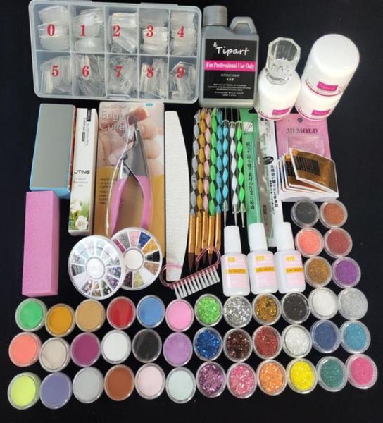 

professional 42 acrylic liquid powder glitter clipper primer file nail art tips tool brush tools set kit new5698592