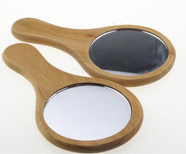 

new natural wood mirror wooden hand mirror vintage portable compact makeup vanity hand held mirror with handle f30821606156