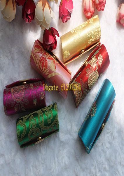 

100pcslot retro new lipstick brocade embroidered flower design holder box with mirror cosmetic bags multicolors cases6766975