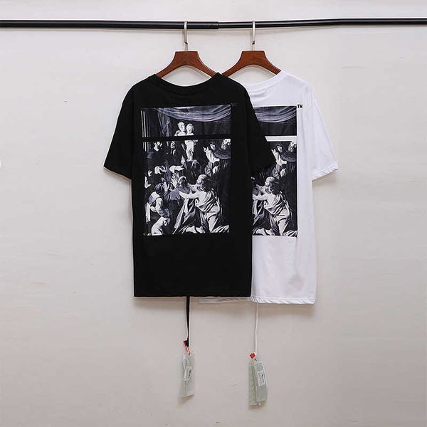 

designer luxury off w t-shirt off super tide brand religious oil painting virgin mary round neck short sleeve men and women couple, White;black