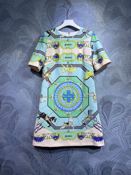 

original dress 2023 spring and autumn women's beaded dress fashion animal and plant print round neck short sleeve elegant dress monochr, Black