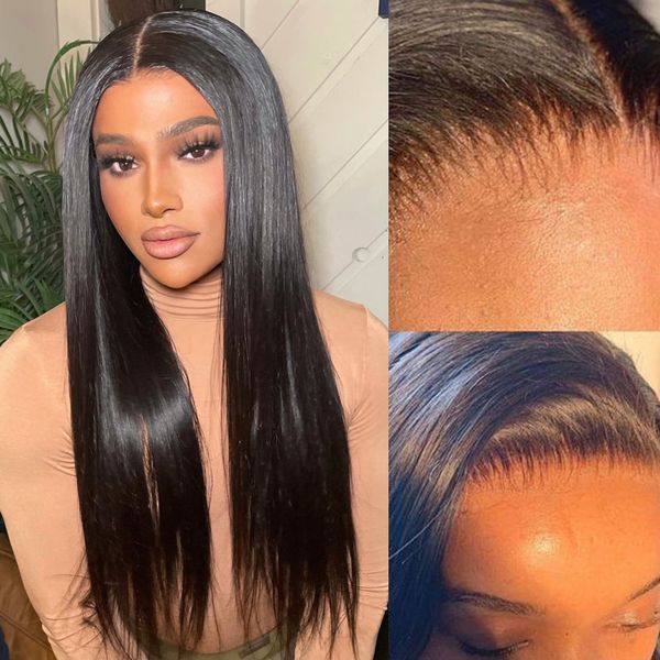 

drawn straight 4x4 lace closure human hair wigs natural hairline hd transparent lace closure wig for women lace, Black;brown