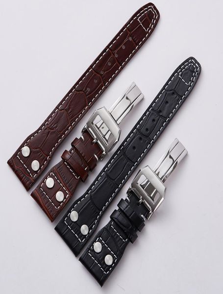 

20mm 22mm calf leather watch strap with deployment folding clasp mens watches band for fit iwc mark 17 bracelet dark brown black5409529, Black;brown