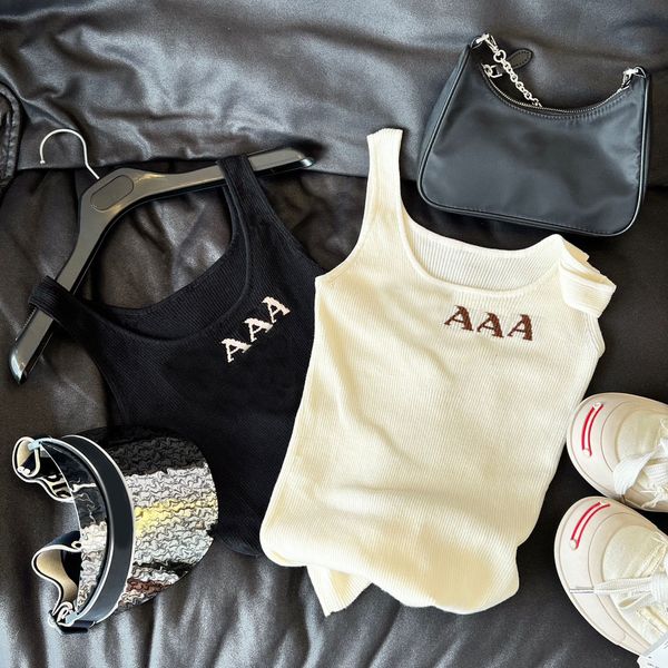 

fashion women summer basic strappy sleeveless letter crop 2023 female casual knit short vest, White