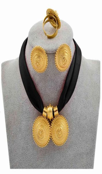 

jewelry sets anniyo diy rope chain ethiopian set gold color eritrea ethnic style habesha pendant earrings ring 2171064350998, Black