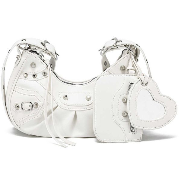 

designer le cagole leather small shoulder bag of old metal accessories motorcycle underarm bag women's riveted fringe pleated crossbody