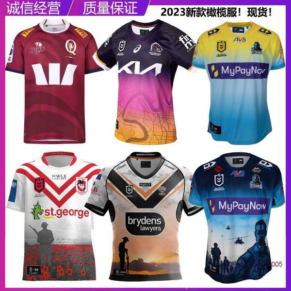 

2023 new men's t shirts rugby jersey mustang indigenous edition tigers saint george legion titan lions short sleeve training sw2e, White;black