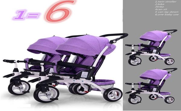 

twins baby side by side tricycle bike stroller 3 in 1 can sit and lie can split the child tricycle ride sleep trailer1631144