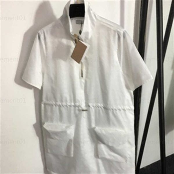 

summer white dress designers outfits logo letters dark jacquard drawstring waist half-zip stand-up collar short-sleeved dresses designer dre, Black;gray