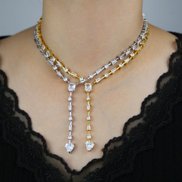 

y shape wedding necklace paved 5a cubic zircon for women lady jewelry gold silver color wholesale