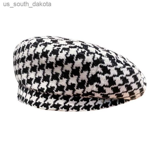 

retro berets caps for women french beret hat fashion wild houndstooth painter hat girls autumn winter warm cap beanies 56-58cm l230523, Blue;gray