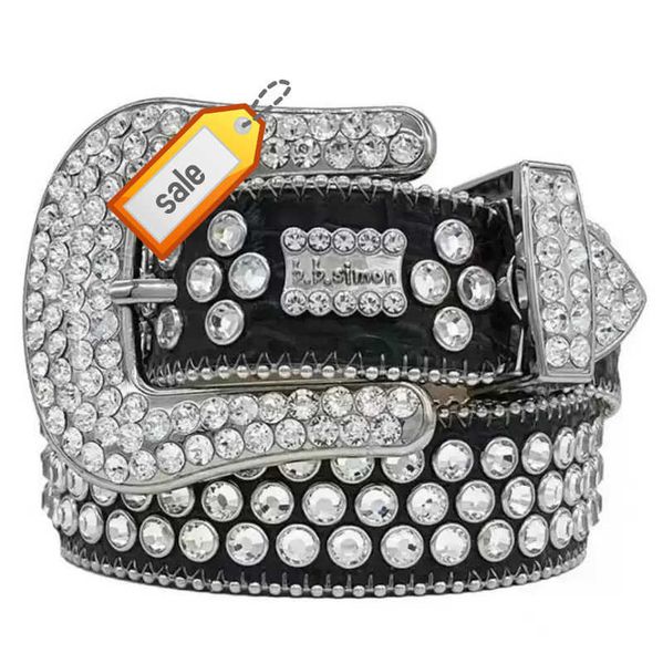 

2022 designer bb belt simon 'sbelts for men women shiny diamond belt black on black blue white multicolour with bling rhinestones as gi, Silver