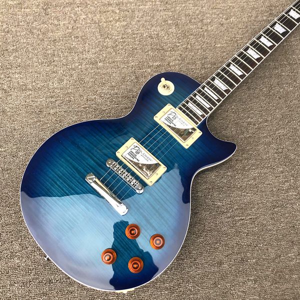 

custom shop, stendan blue edge wrapped edge electric guitar, rosewood fingerboard, chrome hardware, ing