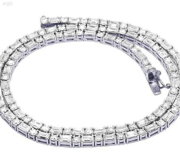 

iced out silver 925 tennis necklace chain hip hop baguette round shape 4mm moissanite tennis necklace