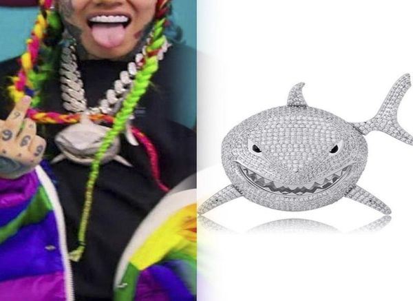 

hip hop rapper small size 6ix9ine shark pendant necklace 18k gold plated mens hip hop jewelry gift7747125, Silver