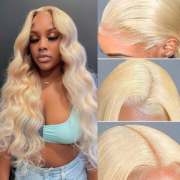

613 honey blonde lace front wig human hair body wave 13x4 transparent lace frontal pre plucked brazilian curly lace closure wigs, Black;brown